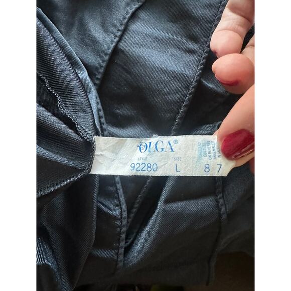 VINTAGE OLGA Women's Cut Black Full Length Plunge Slip with Lace Details Size L - Picture 8 of 9